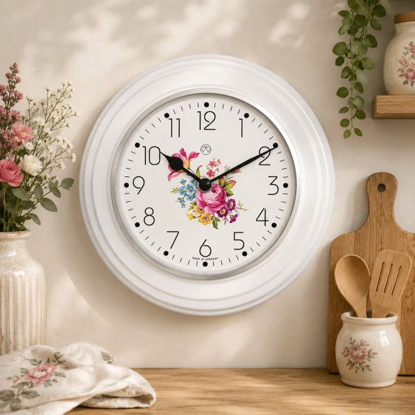 Küchenuhr, bunte Blumen