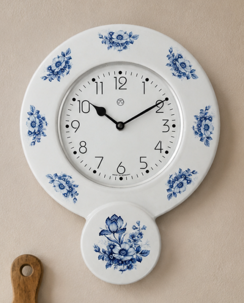 Küchenuhr, Keramik, blaue Blumen