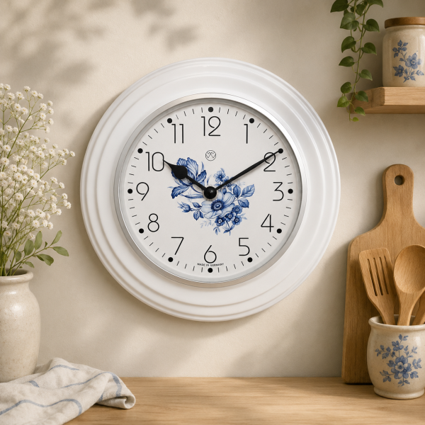 Küchenuhr, blaue Blumen