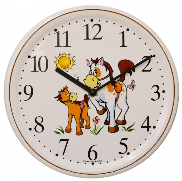 Keramik-Uhr Dekor / Pferd groß und klein