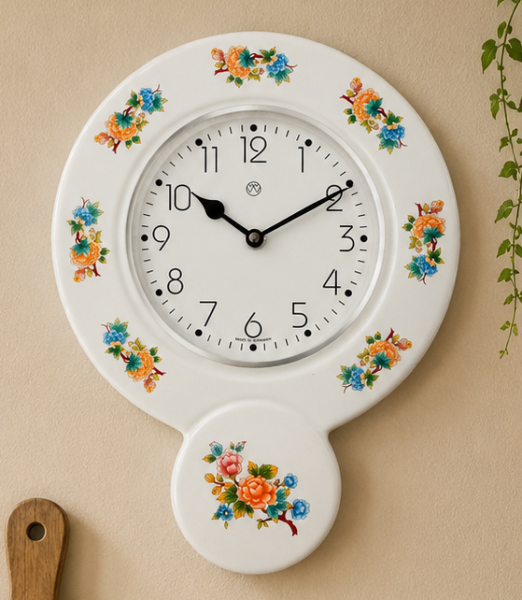 Küchenuhr, Keramik, Blumen indisch