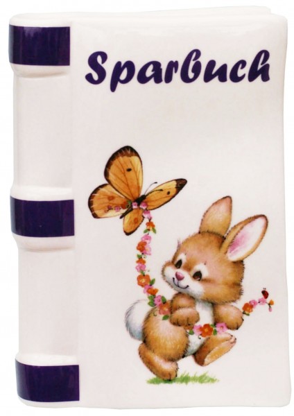 Spardose / Motiv Hase mit Schmetterling