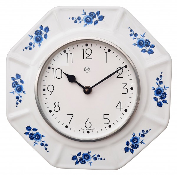 Quarz-Küchenuhr / blaue Büten