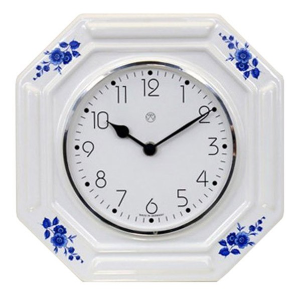 Quarz-Küchenuhr / blaue Blumen