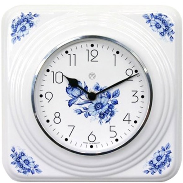 Quarz-Küchenuhr / blaue Blüten