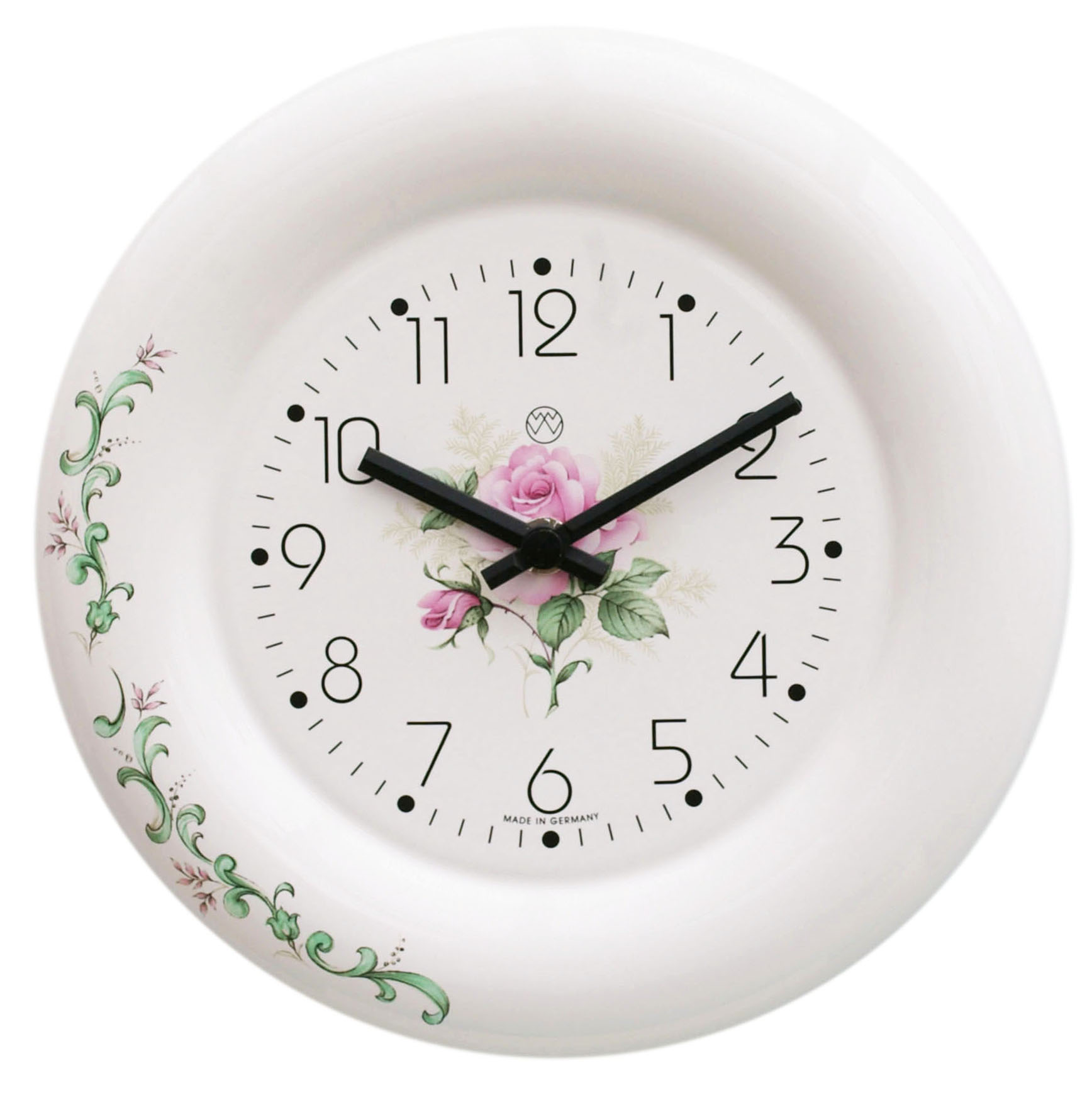 Keramik-Küchenuhr Dekor / grüne Ranke www.uhren-insel.de | Uhren-Insel