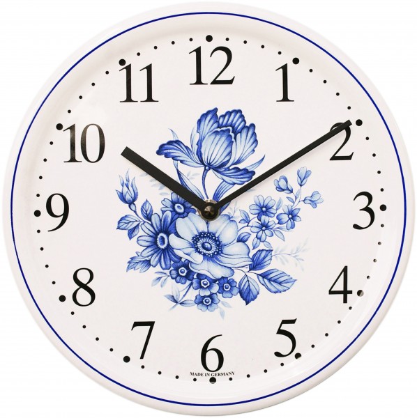 Keramik-Uhr Dekor / blaue Blume