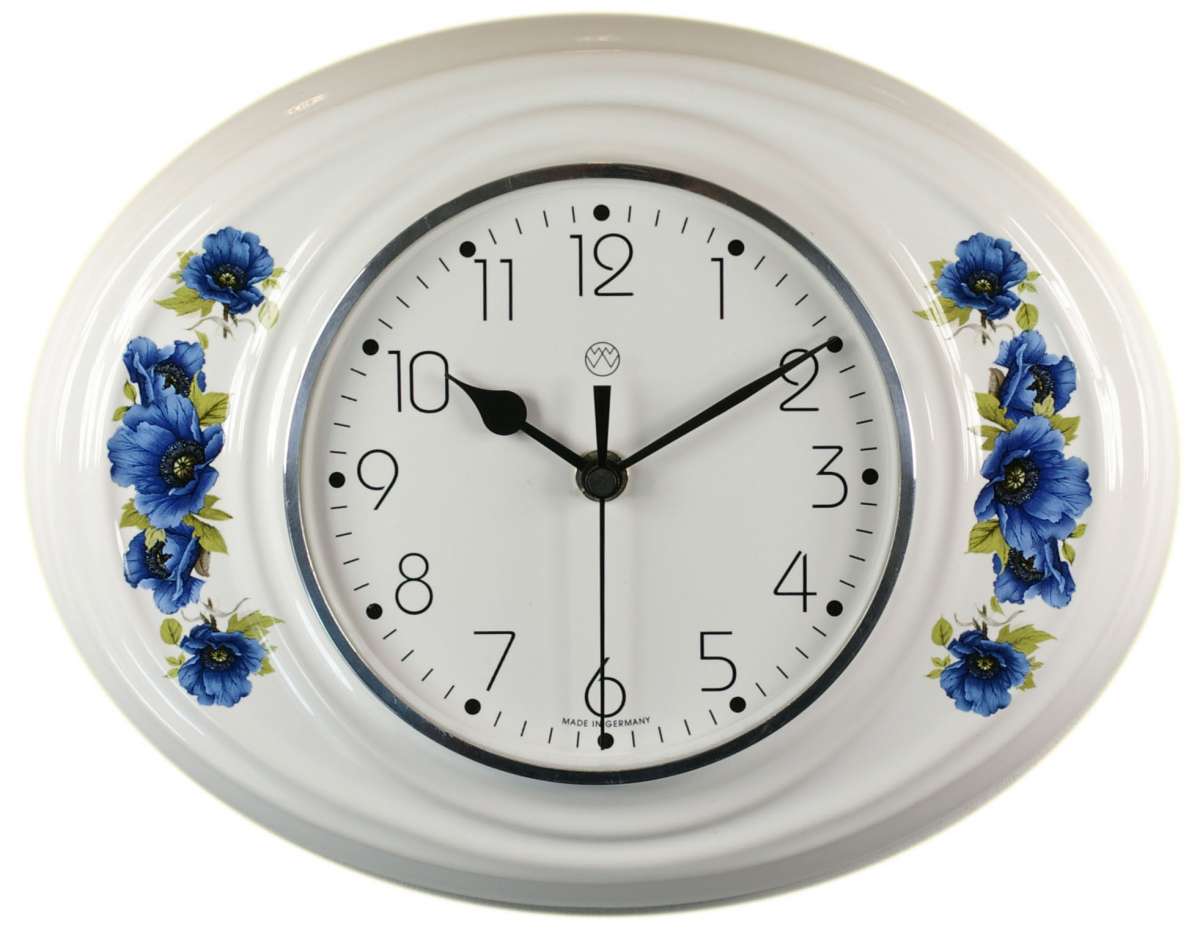 Funk-Küchenuhr Dekor / blaue Mohnblume www.uhren-insel.de | Uhren-Insel