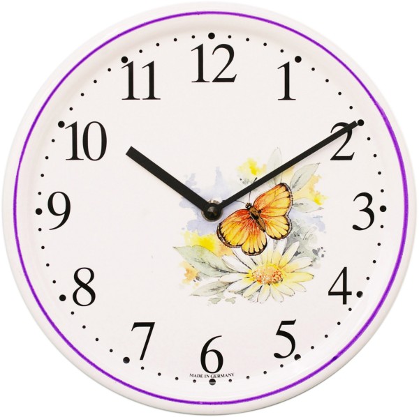 Keramik-Uhr Dekor / Schmetterling, gelb