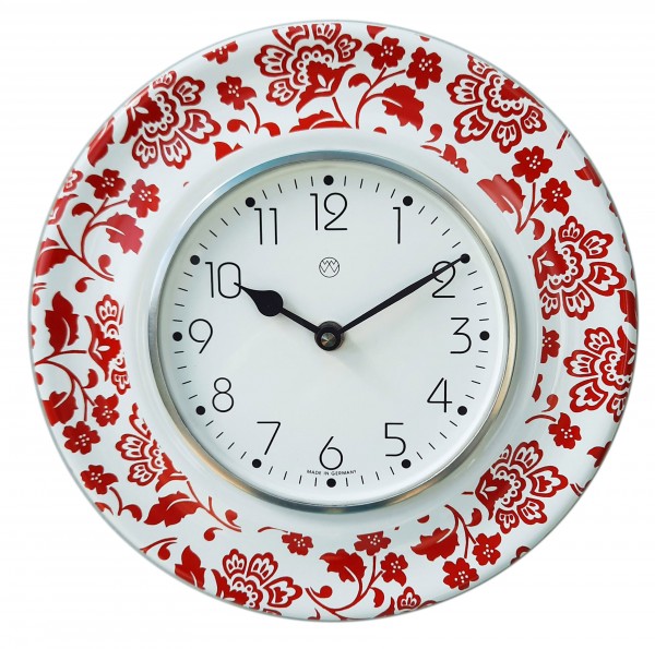 Quarz-Küchenuhr / Volldekor-weiß-rot
