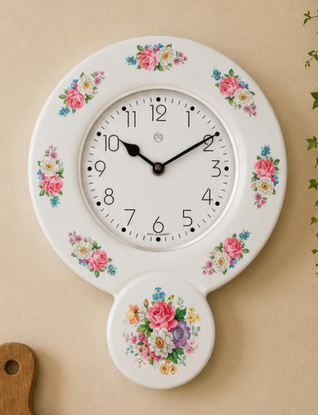 Küchenuhr, Keramik, Sommerblumen
