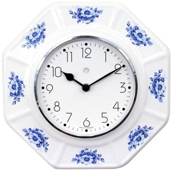 Quarz-Küchenuhr / blaue Blüten