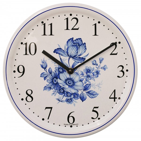 Keramik-Uhr Dekor / blaue Blume