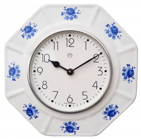 Quarz-Küchenuhr / blaue Blüten