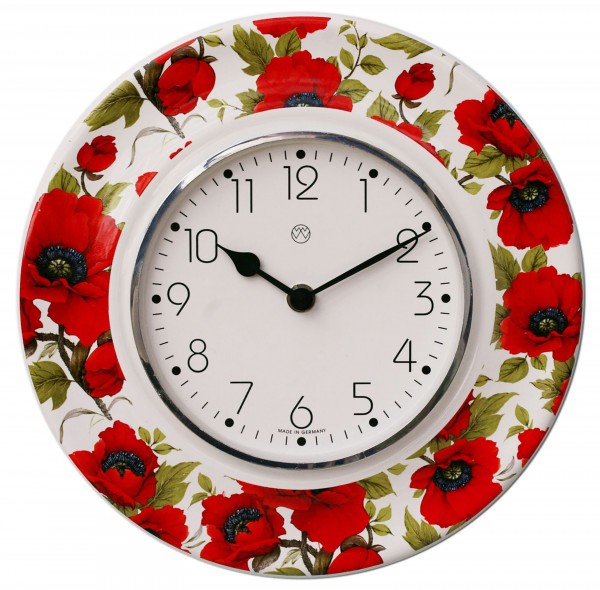Quarz-Küchenuhr Volldekor / Mohnblumen