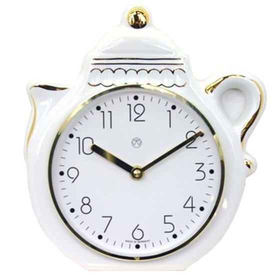 Quarz-Küchenuhr / weiß-goldene Kanne