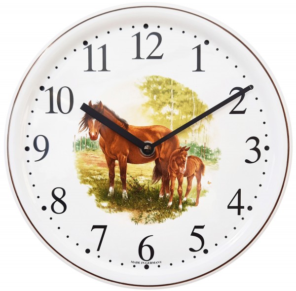 Keramik-Uhr Dekor / Pferd mit Fohlen